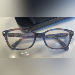 COACH purple confetti eyeglasses with case and cleaning cloth